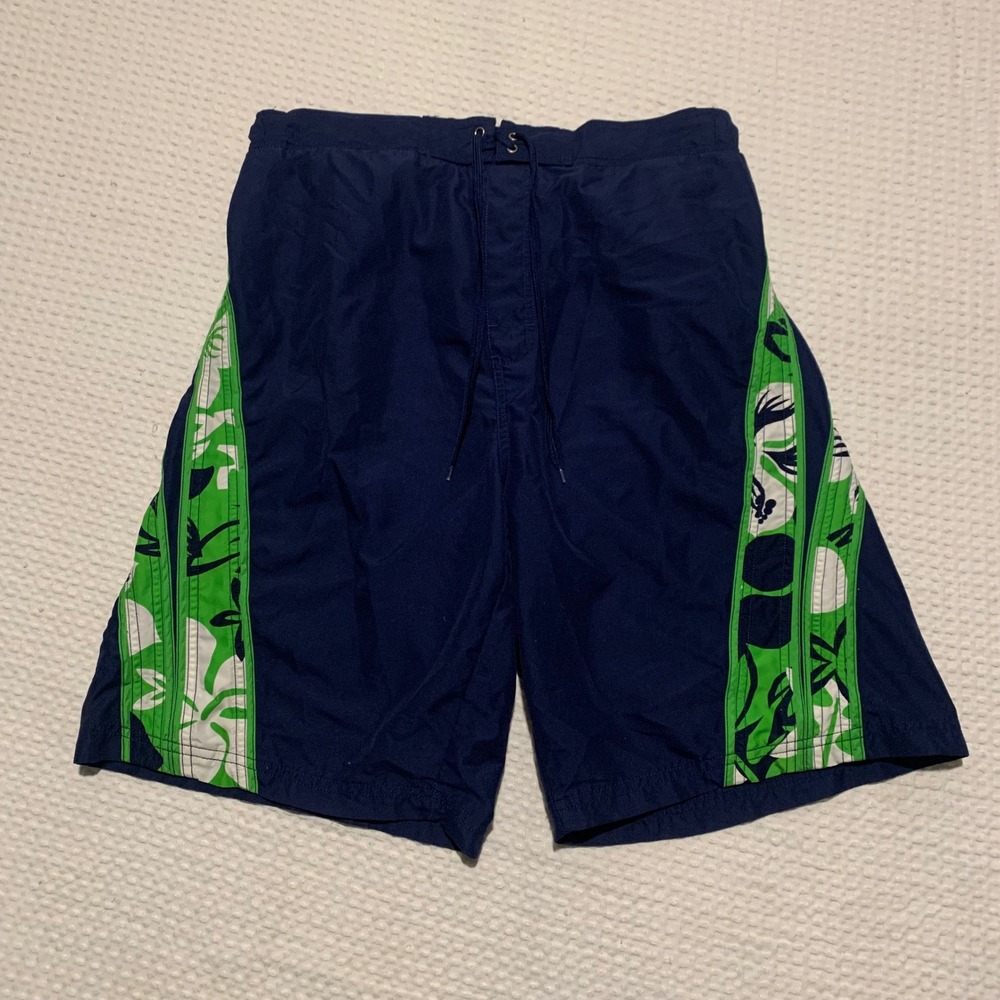 Oxide Mens Board Shorts Navy Blue Green Floral Tropical Swim Trunks Size L